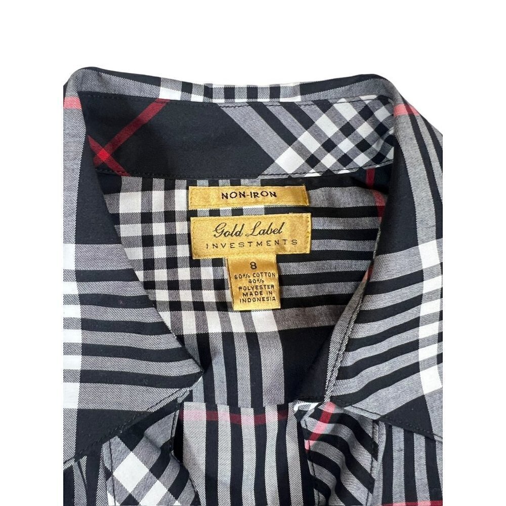 Gold Label Investments Women's Black Plaid Buttoned Down Top - Picture 3 of 6